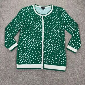 Talbots Women XS Cardigan Green White Polka Dot Button Front Cotton Blend Preppy